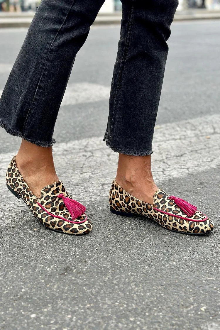Edith | Loafer à motif animal avec franges fuchsia