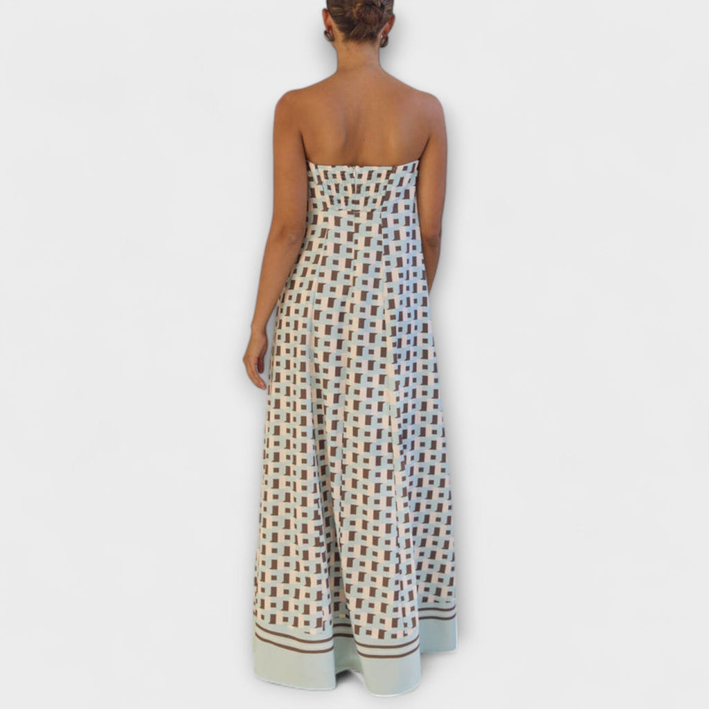 Hazel - Unique Geometric Off-Shoulder Maxi Dress