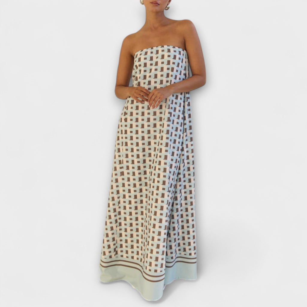 Hazel - Unique Geometric Off-Shoulder Maxi Dress