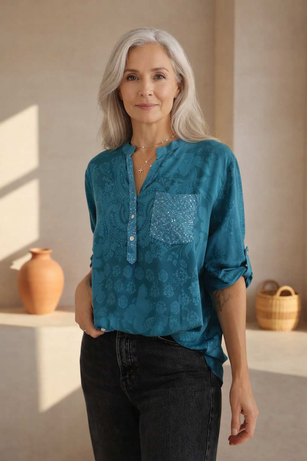 Thalina - Embellished Pocket Blouse