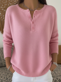 Sarah | Pink Button Henley Sweater