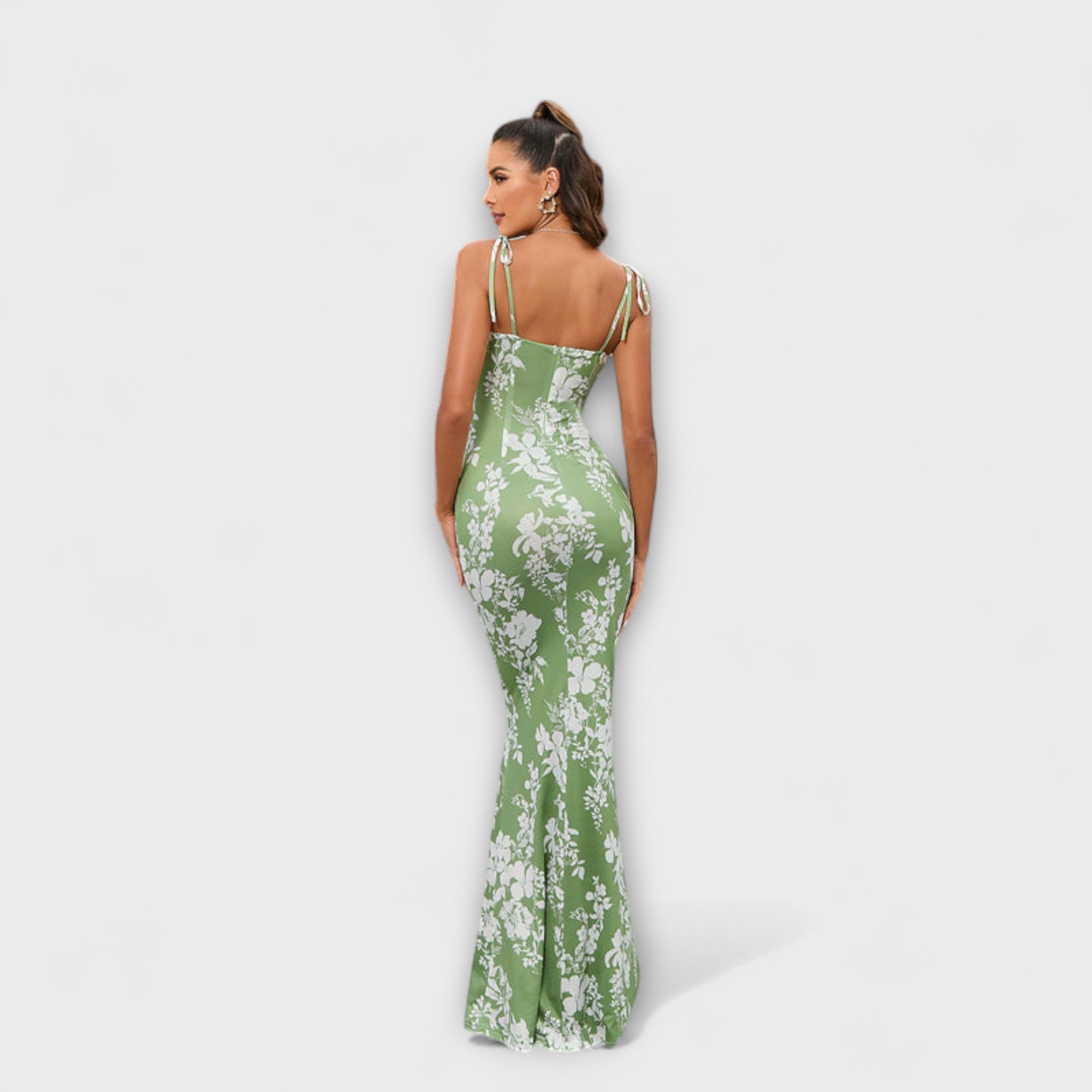 Thalia - Floral Print Prom Dress with Tied Shoulder Straps