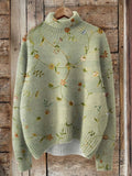 Vintage Floral Knit Turtleneck Sweater - Stylish Unisex Comfort