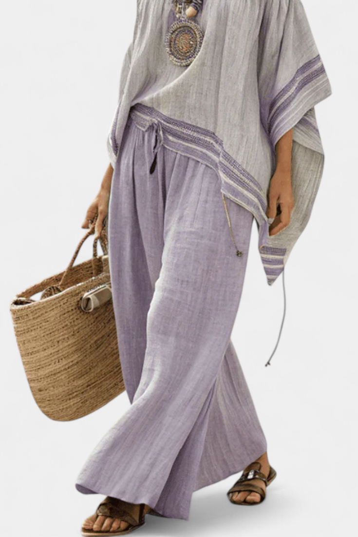 Serenella - shoulder and wide-leg striped trousers