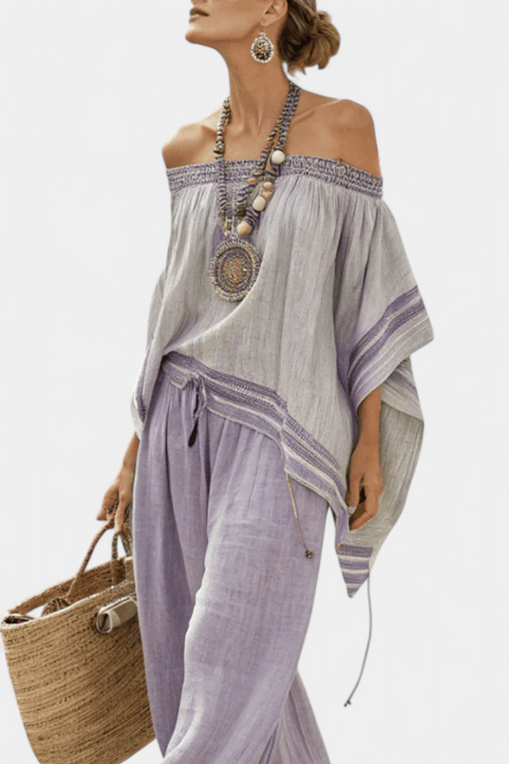 Serenella - shoulder and wide-leg striped trousers