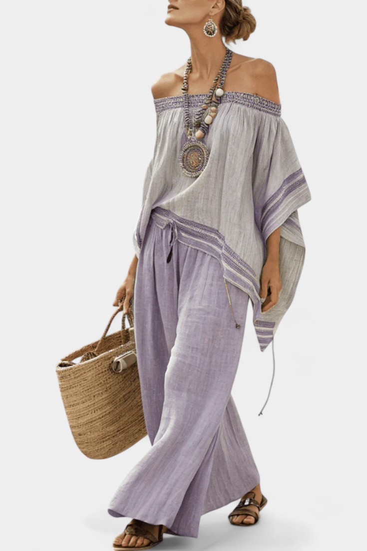Serenella - shoulder and wide-leg striped trousers