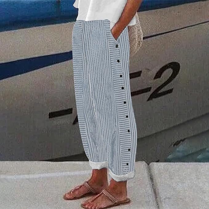 GRACE | Striped Button-Accent Trousers
