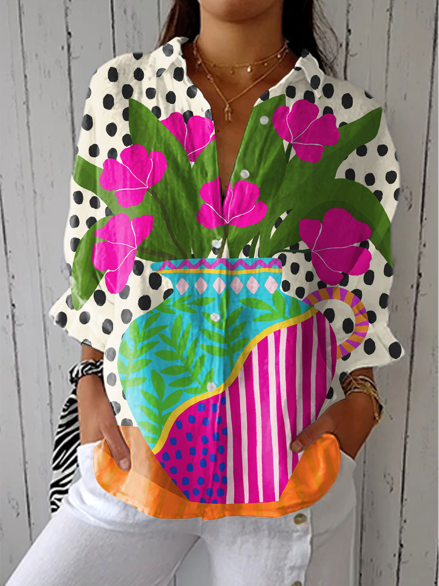 Amara | Blouse à fleurs avec vase en fleur
