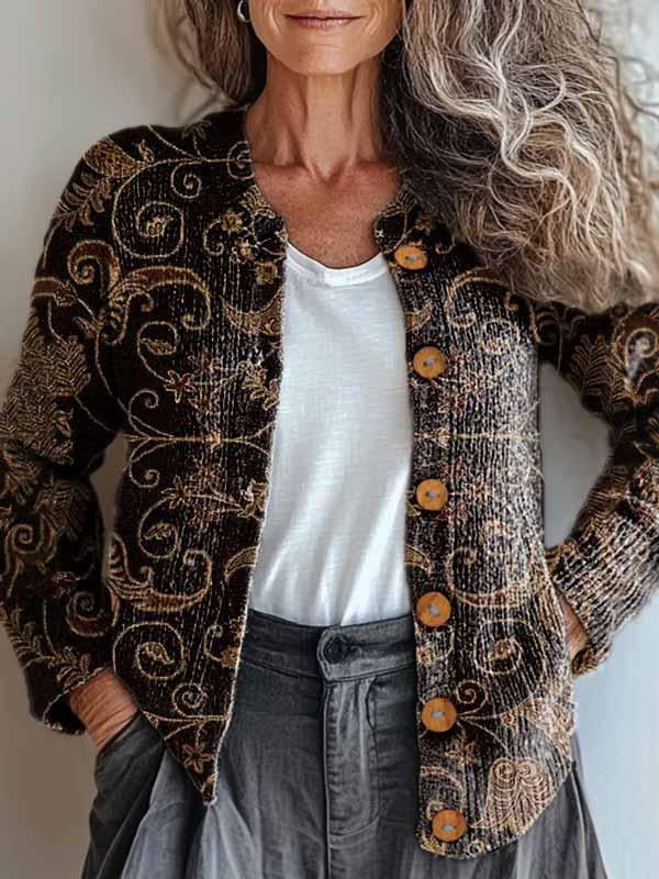 Cardigan en bronze brocart chic Elara