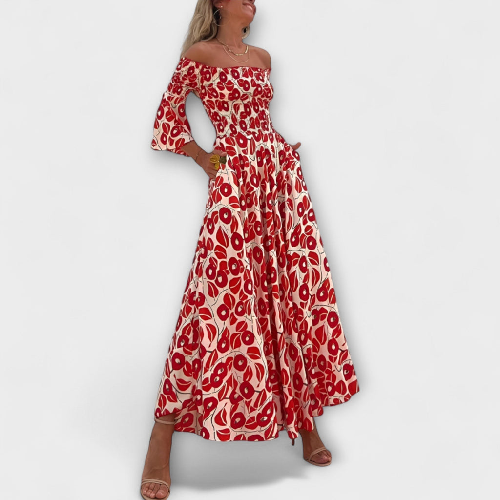 Bella - Off-Shoulder Dress with Ocean Flowers
