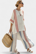 Ludovica – sophisticated multi-colored striped top and Mediterranean trousers
