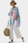 Valentina – Comfortable basic linen top and striped bamboo trousers