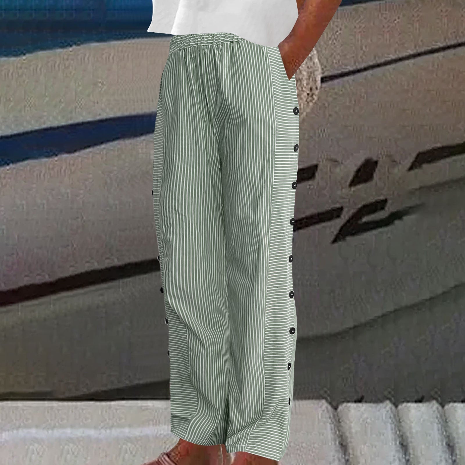GRACE | Striped Button-Accent Trousers