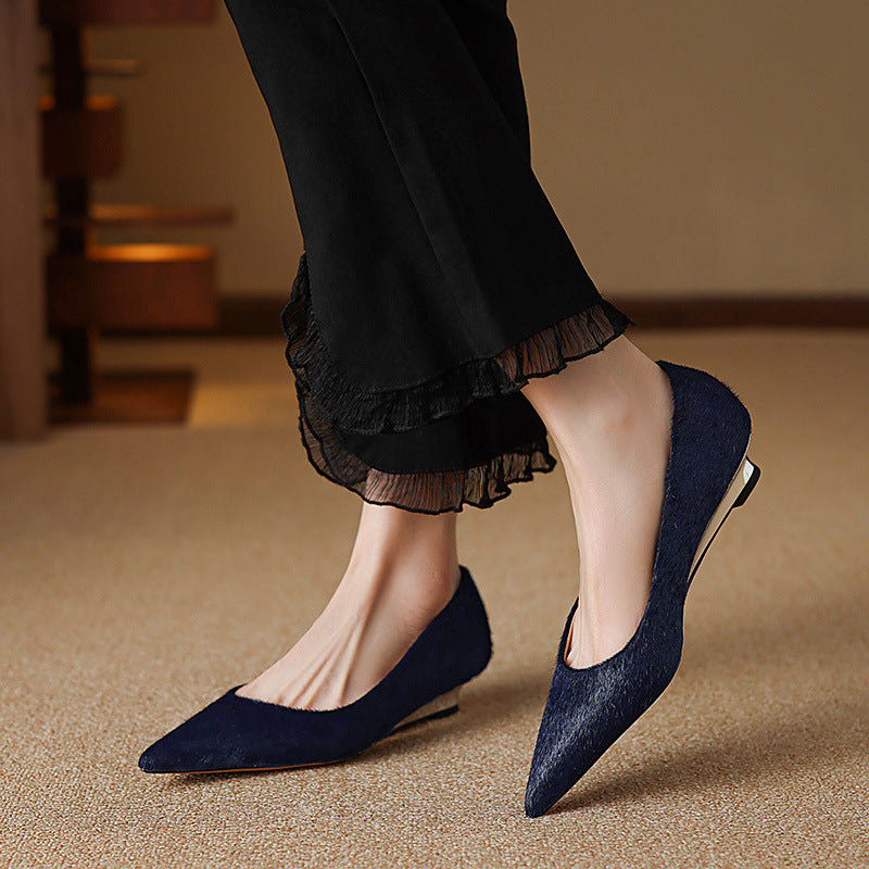 Marcele Haircalf Low-Heel Wedges