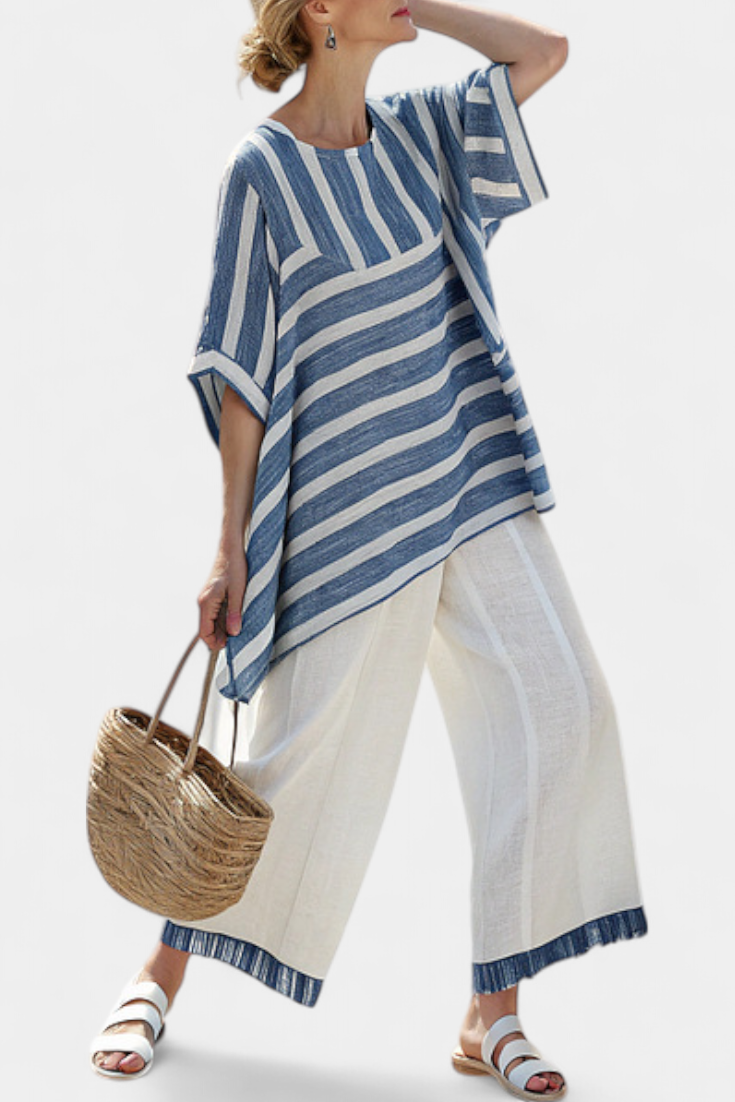 Ornella – sophisticated blue striped top and trousers