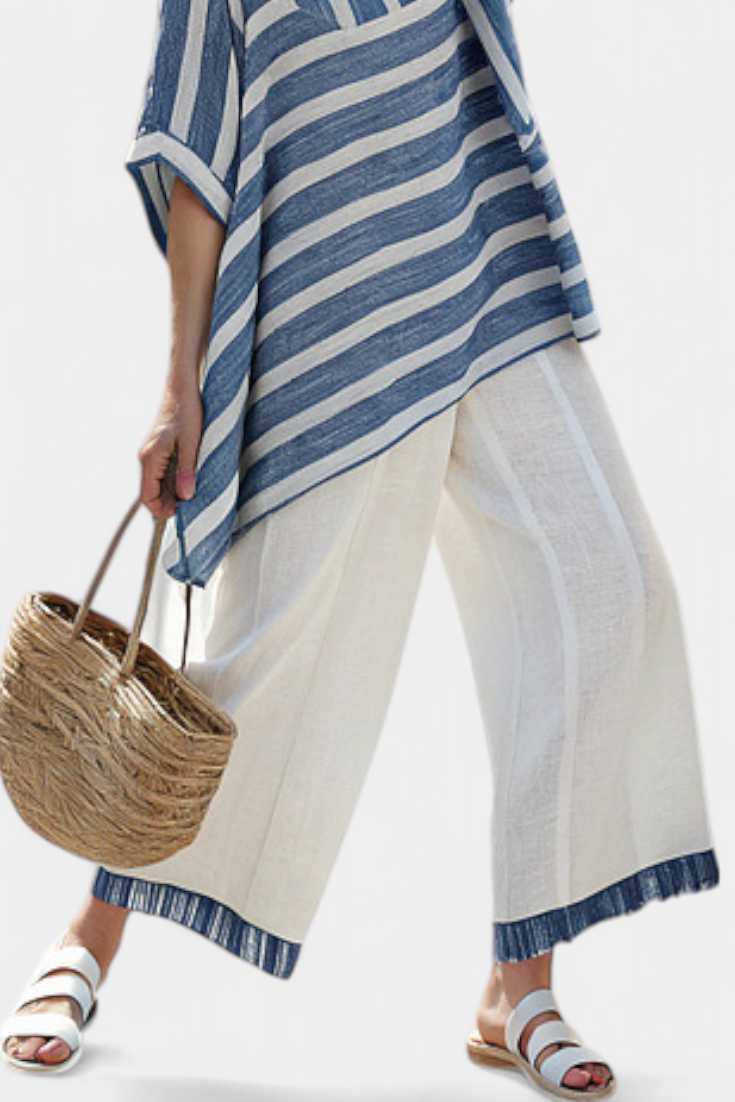 Ornella – sophisticated blue striped top and trousers