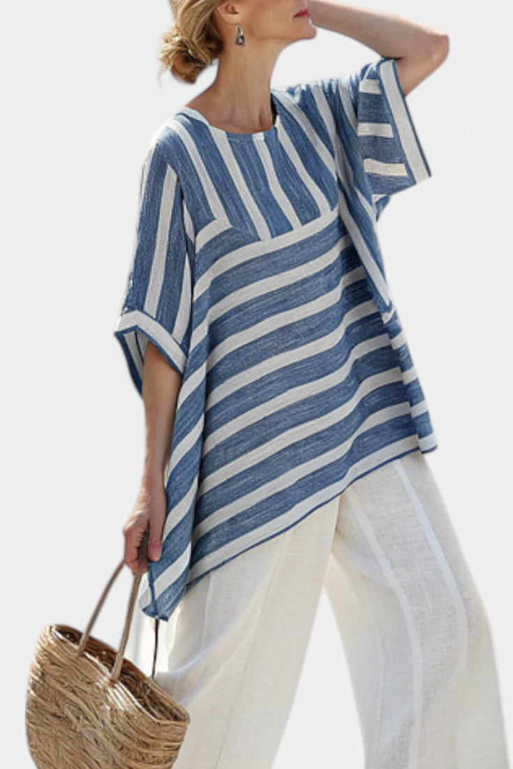 Ornella – sophisticated blue striped top and trousers