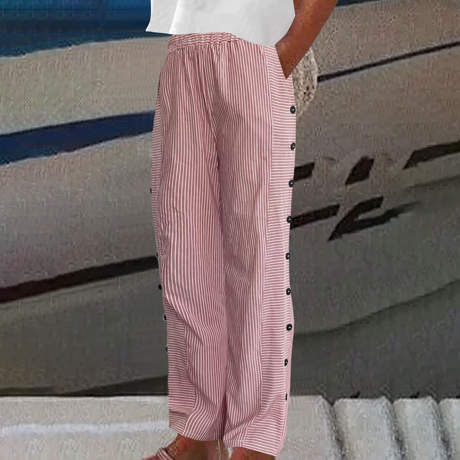 GRACE | Striped Button-Accent Trousers