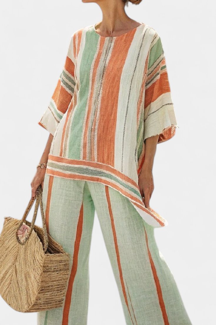 Elisabetta – elegant asymmetric top and wide-leg trousers