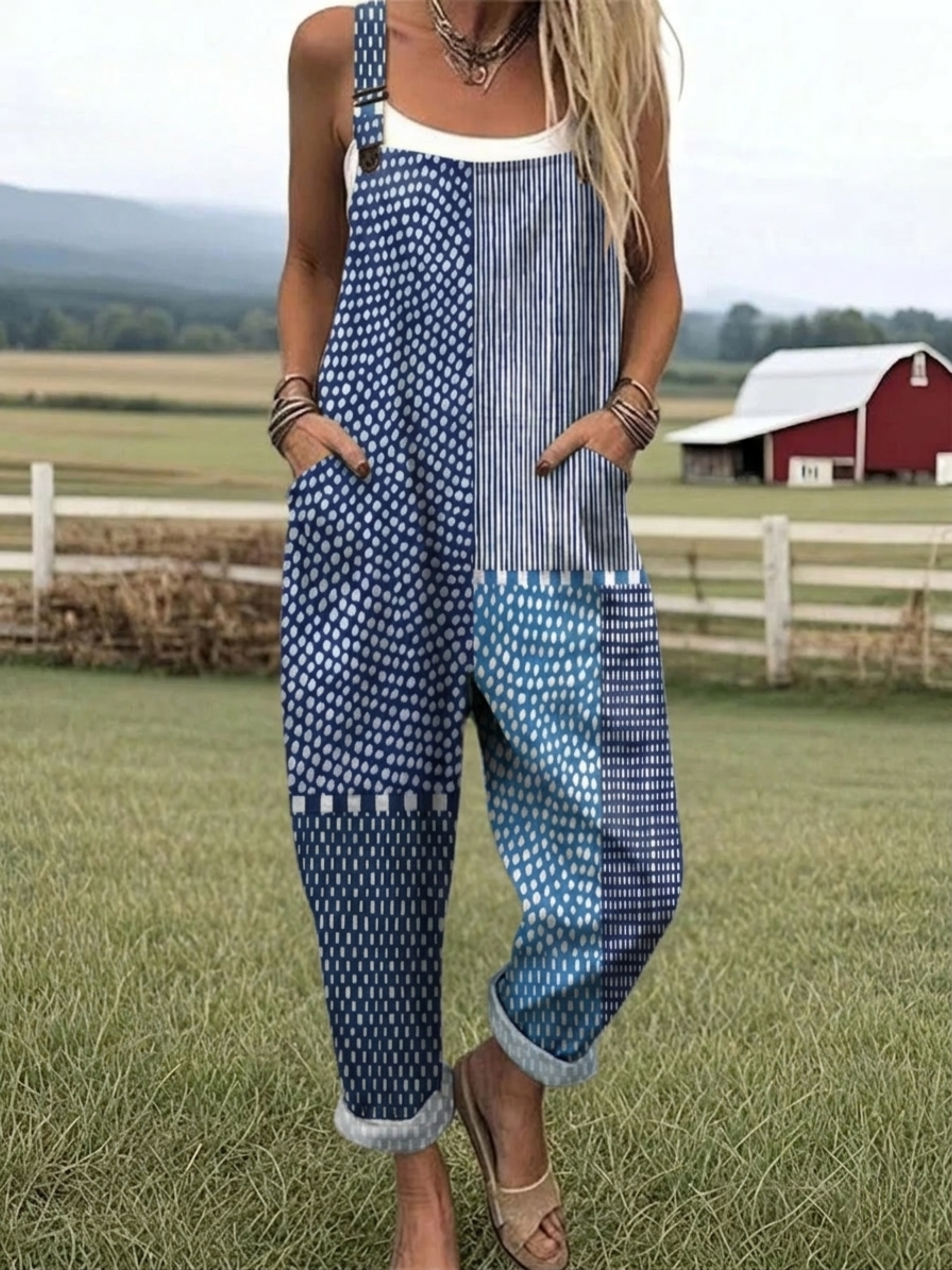 Florentina | Blue Patchwork Jumpsuit