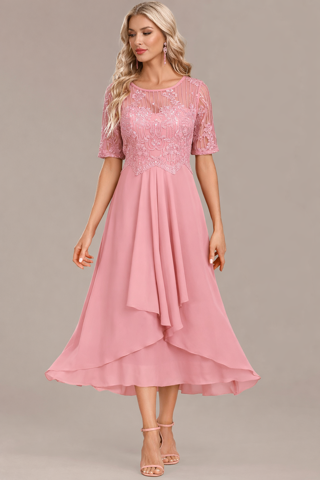 Sophie Navy Lace Short Sleeve Round Neck Dress