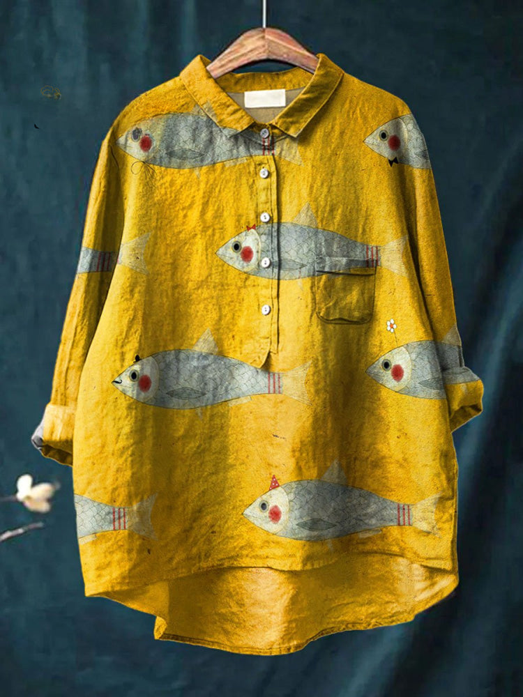 Marina | Chemise à imprimé poisson ludique