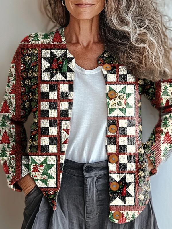 Cardigan de Noël Chic Patchwork Noelle