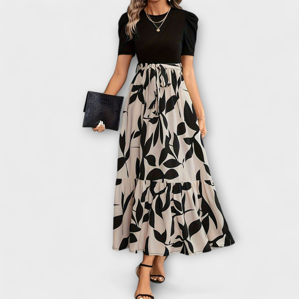 Luna - Summer Dress with Floral Pattern and Round Neckline