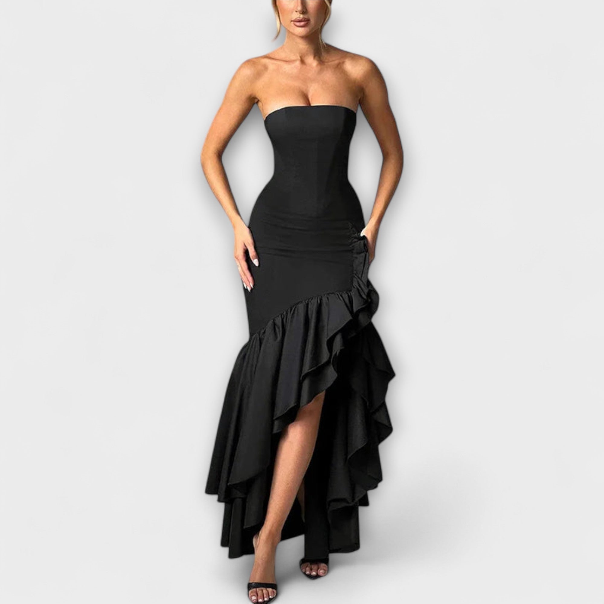 Zuri - Off-Shoulder Slim Fit Maxi Dress with Asymmetrical Hem