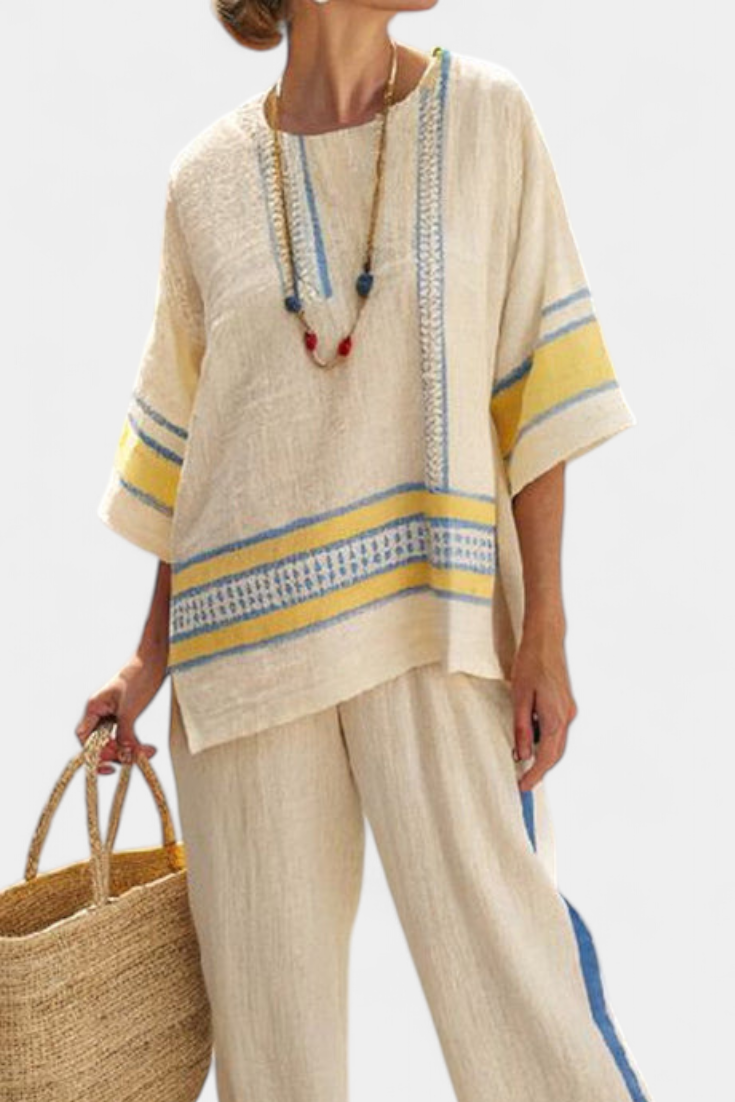 Marcella - yellow and linen trousers