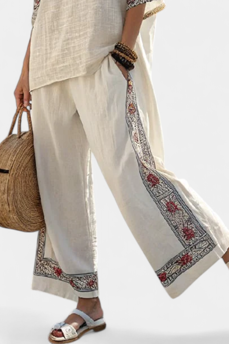 Tiziana – essential embroidered blouse and wide-leg trousers