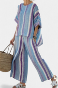 Ginevra – elegant pastel mauve top and striped linen trousers