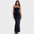 Off-the-Shoulder Satin Maxi Dress with Draping
