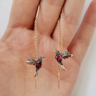 Boucles d'oreilles avec émail oiseau-mouche et zirconiums